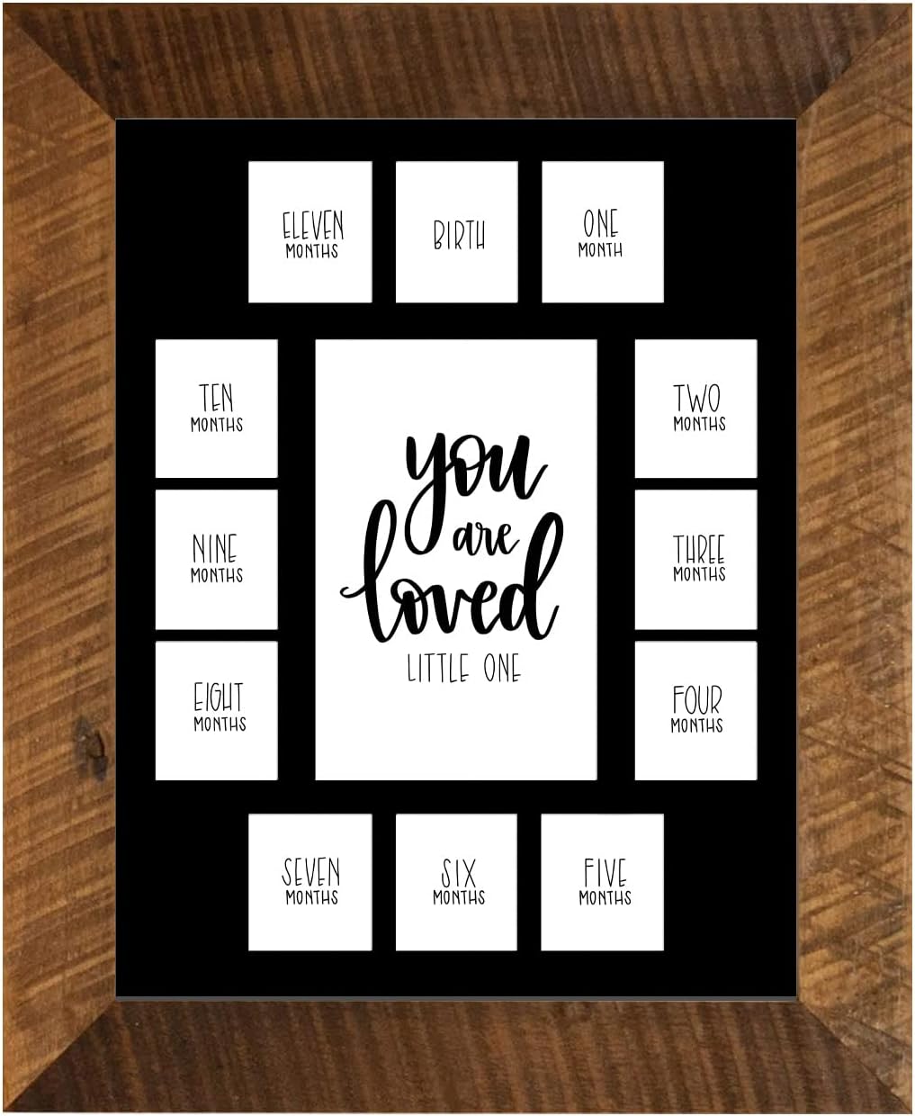 Rustic Red Door You Are Loved Little One Picture Frame with 12 Slots - Registry for Baby Photo Frame - Barnwood Frame & Black Mat - My First Year Picture Frame (11x14 Inches)