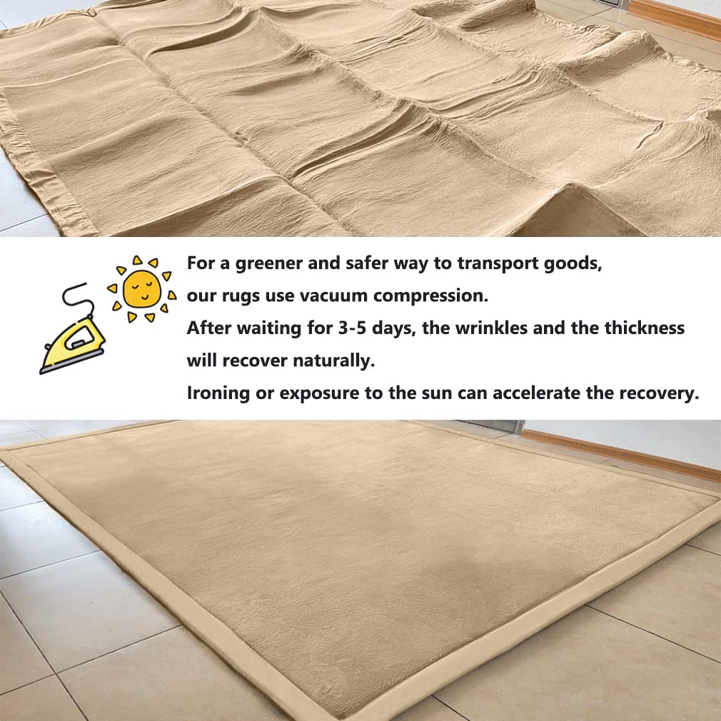 Loartee Coral Velvet Crawling Rug (6'8"x7'9", Brown) for Toddler Children Play Area Rug Yoga Mat Exercise Pad