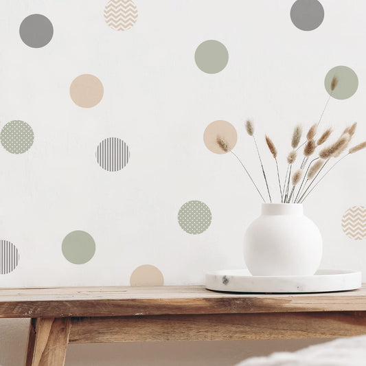 Boho Polka Dot Wall Decals 36 PCS, Boho Wall Decal Wall Sticker for Girls Room Living Room Playroom Nursery, Removable Wall Decals Kids Room Decor Vinyl Murals DIY Cute Decorations (6 Sheets)