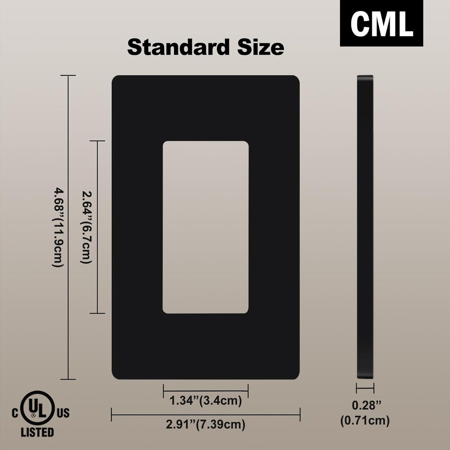 CML Black Screwless Wall Plates, 40 Pack Decorator Light Switch Covers, 1-Gang Decor Outlet Switch Plate, Standard Size 2.91”x4.68”, UL Listed, Glossy Finish