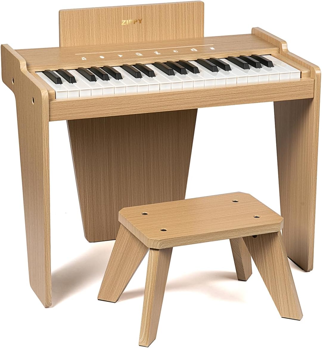 ZIPPY Kids Piano Keyboard, 37 Keys Digital Piano for Kids, Touch Sensitive Control Panel, Built-in Songs, Volume Adjustable, Music Educational Instrument, Wood Piano for 3+ Girls and Boys (Oak Plus)