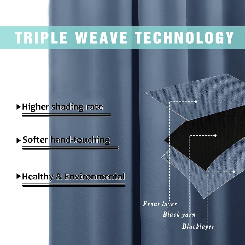 NICETOWN 100% Blackout Curtains 84 inches Long, Pair of Energy Smart & Noise Blocking Out Drapes for Baby Room Window, Thermal Insulated Guest Room Lined Window Dressing (Stone Blue, 52 inches Wide)