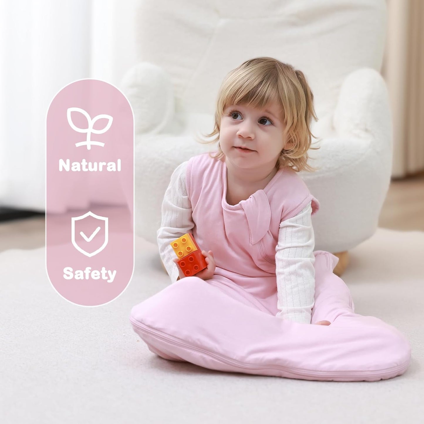 Mosebears Unisex Baby Sleep Sack 1.0 TOG, Supersoft Rayon Made from Bamboo Wearable Blanket with 2-Way Zipper (Blush,0-6 Months)