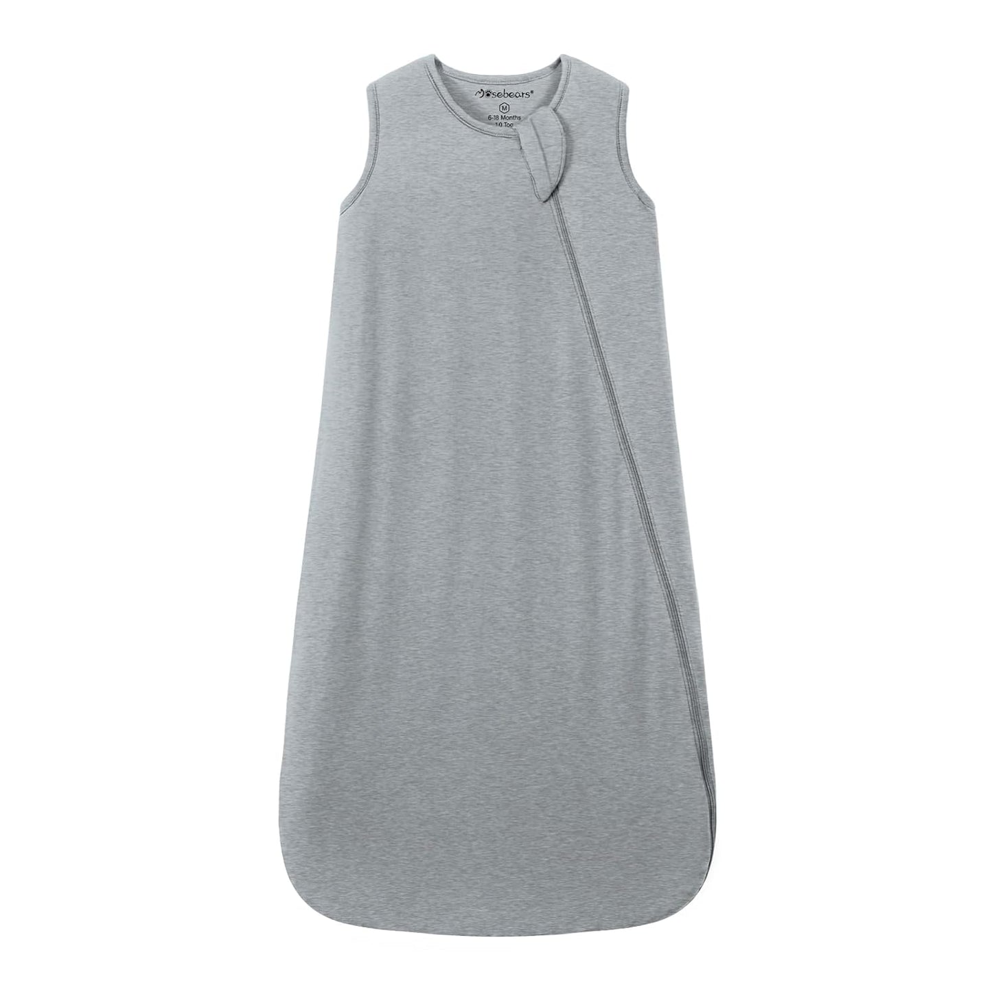 Mosebears Unisex Baby Sleep Sack 1.0 TOG, Supersoft Rayon Made from Bamboo Wearable Blanket with 2-Way Zipper (Grey,6-18 Months)