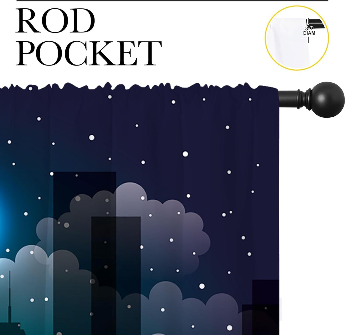 Superhero Rod Pocket Blackout Curtains for Boy Girl Bedroom, Violet Night Sky Buildings Cityscape Home Energy Efficient Light Filtering Window Curtain for Living Room,63x63 inch