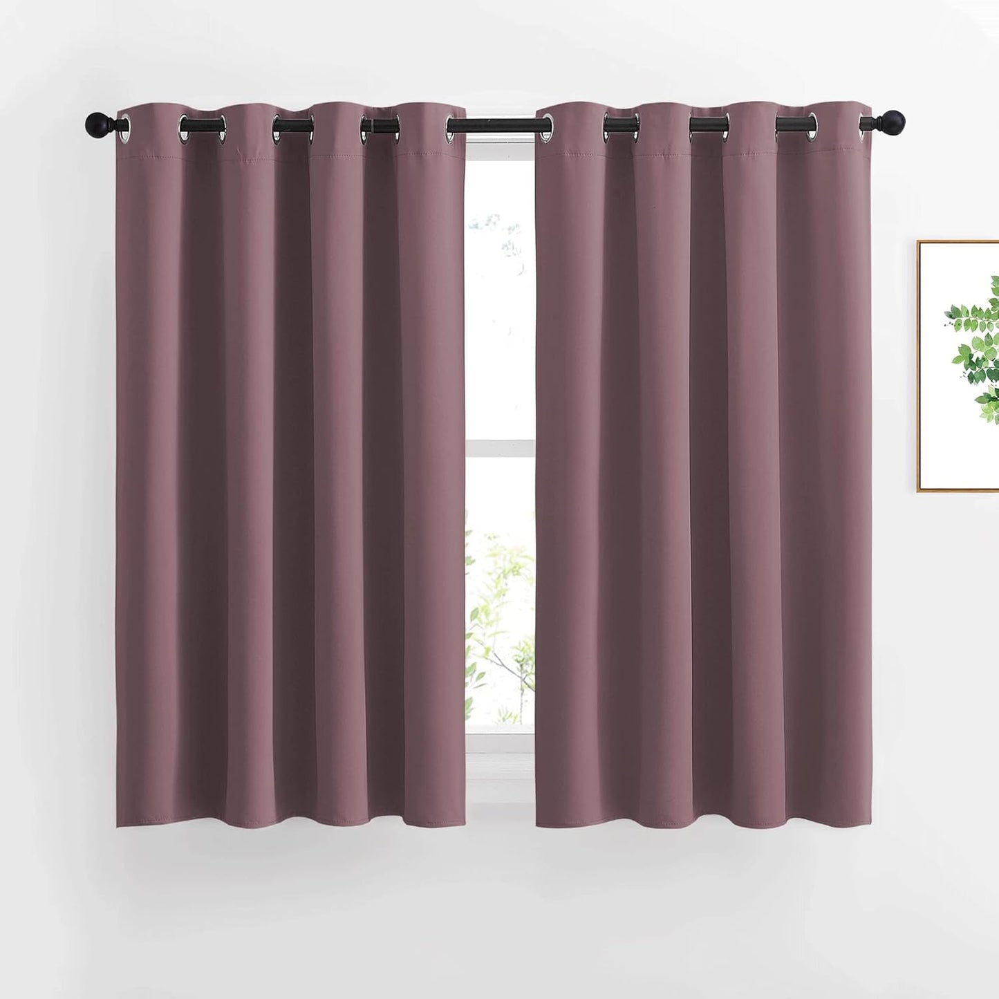 NICETOWN Blackout Small Window Curtains 54 inches Length - Thermal Insulated Solid Grommet Voice & Light Reducing Room Darkening Drapes for Kitchen/Nursery, Dry Rose, 2 Panels, W52 x L54