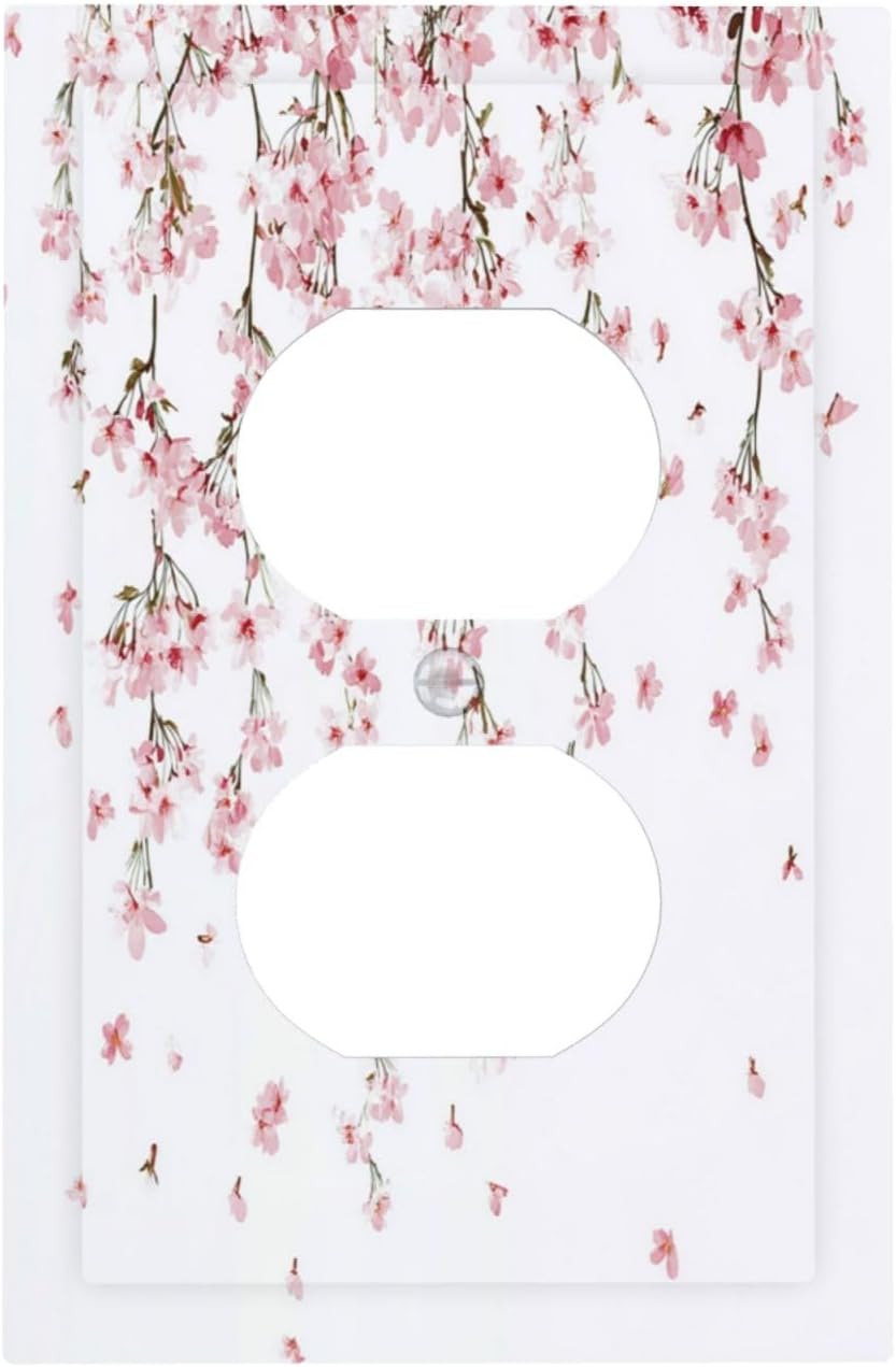 Outlet Covers Sakura Plant Floral Pink Flowers 1 Gang Duplex Light Switch Cover Decorative Switch Plates Electrical Receptacle Faceplate Wall Plate For Bed Room Living Room Decor