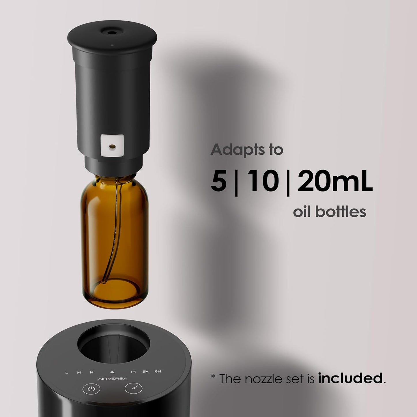 Waterless Diffuser for Essential Oil, Battery Operated Nebulizer, 0.7 Fl.Oz./ 20mL Capacity, Mini Scent Air Machine, 3 Countdown Timers & 3 Mist Levels for Home, Room, Car, Office - AN6 Black