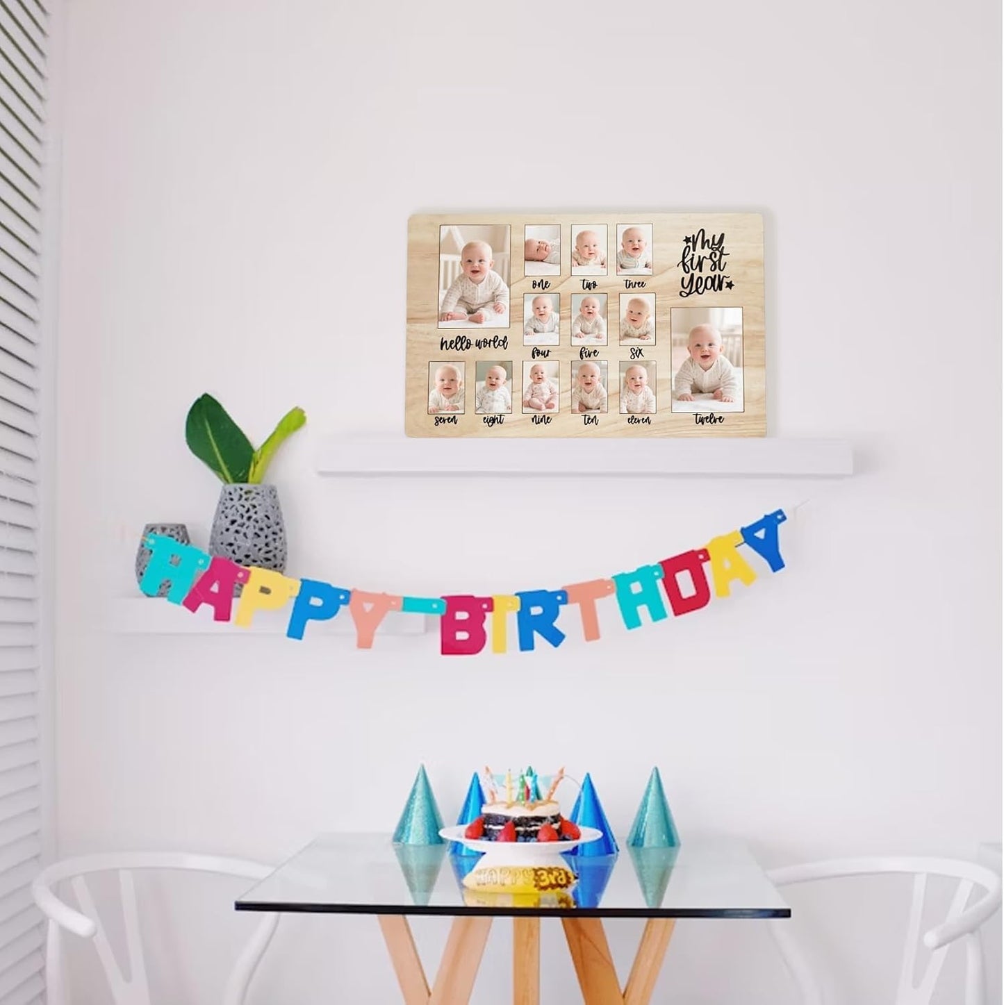 CHONIC My First Year Photo Board, 1st Birthday Gifts for Boy or Girls, 12 Month Pictures Frame for Baby First Year, One Year Birthday Decorations Milestone Sign, Wooden Baby Keepsake Gifts
