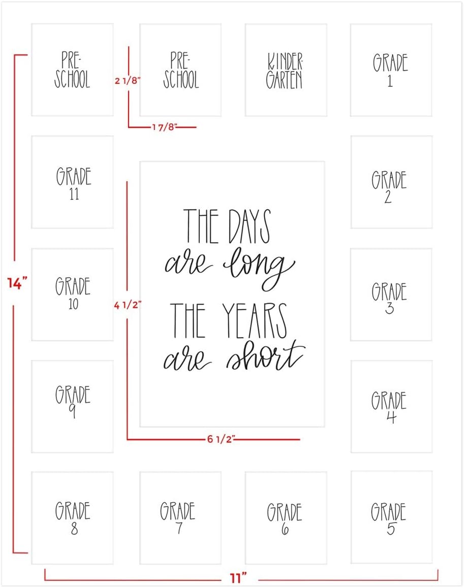 Rustic Red Door Co. School Days Picture Mat with Multiple Openings - School Years Photo Collage - No Frame - Pre-School & Kindergarten to 12th Grade (White, 15 Openings, 1 Pre-School)