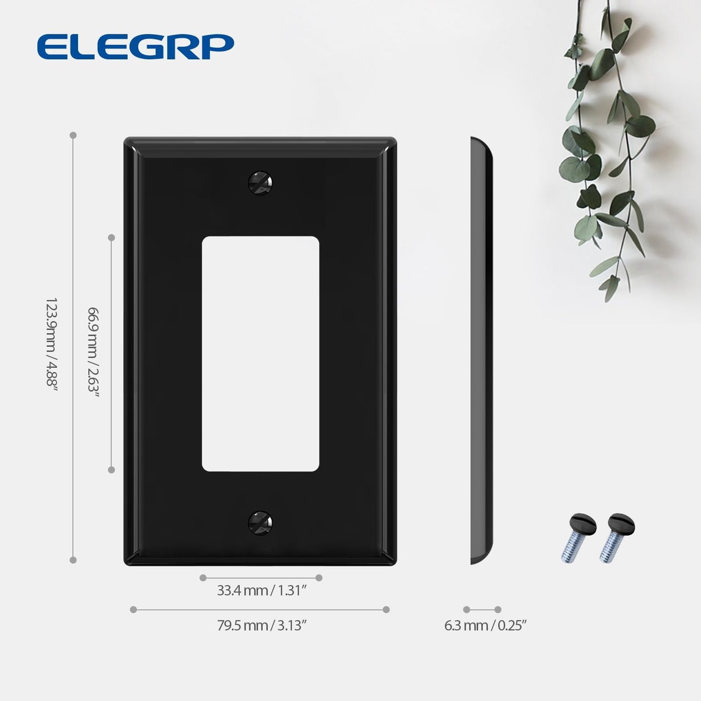 ELEGRP Decorative Receptacle Wall Plate, 1-Gang Mid Size Outlet Decorator Cover, Unbreakable Polycarbonate Dual Port Faceplates Covers, UL Listed, Screws included (10 Pack, Glossy Black)
