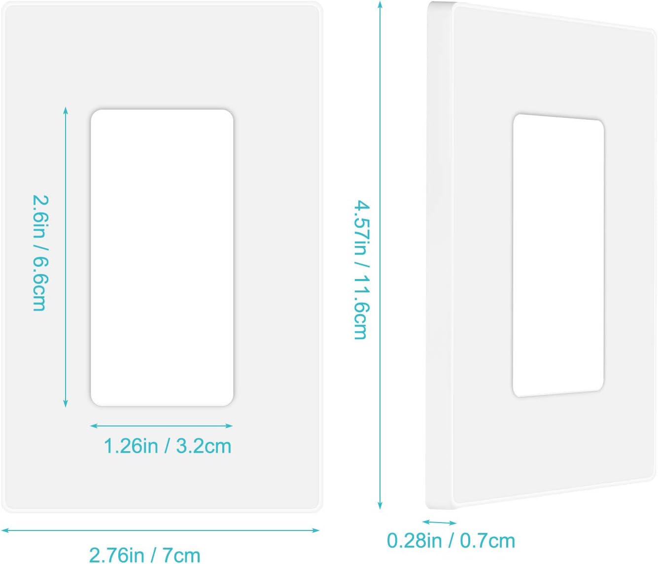 20 Pack 1-Gang Screwless Wall Plate, Decora Outlet Cover Plates, 4.57” H x 2.76” L, for Light Switch, Dimmer, GFCI, USB Outlet