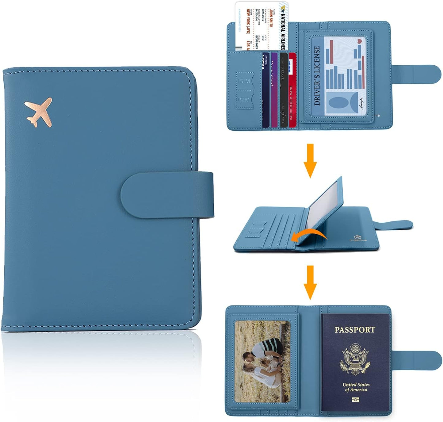 Melsbrinna Rfid Passport Holder for Travel women/Men, Cute Passport Wallet Rfid Blocking Card Slots, Rfid Passport Cover/CaseTravel Wallet, Passport Book Holder (1, Blue)