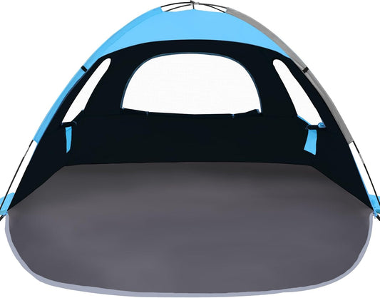 NXONE Beach Tent Sun Shade Shelter for 3/4/6 Person Person with UV Protection, Extended Floor, 3 Mesh Roll Up Windows & 8.0/8.5mm Fiberglass Rods丨Carry Bag Included
