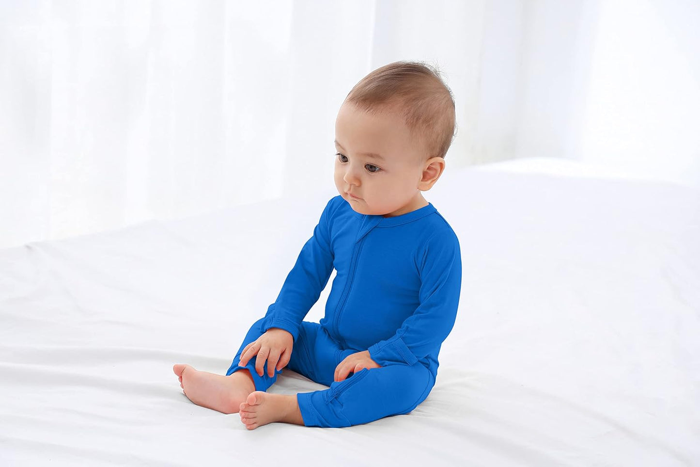 GUISBY Baby Pajamas with Mitten Cuffs - 3Pcs Girls Boys 2 Way Zipper Long Sleeve Rayon Sleepers