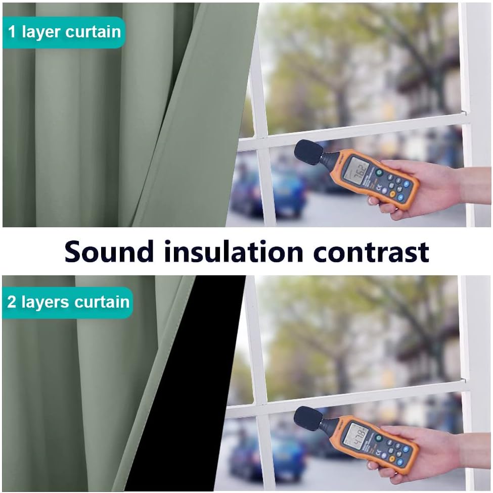 NICETOWN 100% Blackout Window Curtain Panels, Heat and Full Light Blocking Drapes with Black Liner for Nursery, 50" Drop Thermal Insulated Draperies (Greyish Green, 2 Pieces, 37" Wide Each Panel)