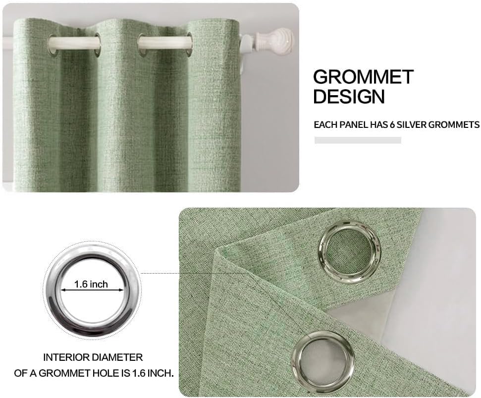 MIULEE Linen Blackout Curtains and Drapes 100% Room Darken Thermal Insulated Grommet Window Panels with Coating 2 PCs W 42 x L 90 inches Sage Green