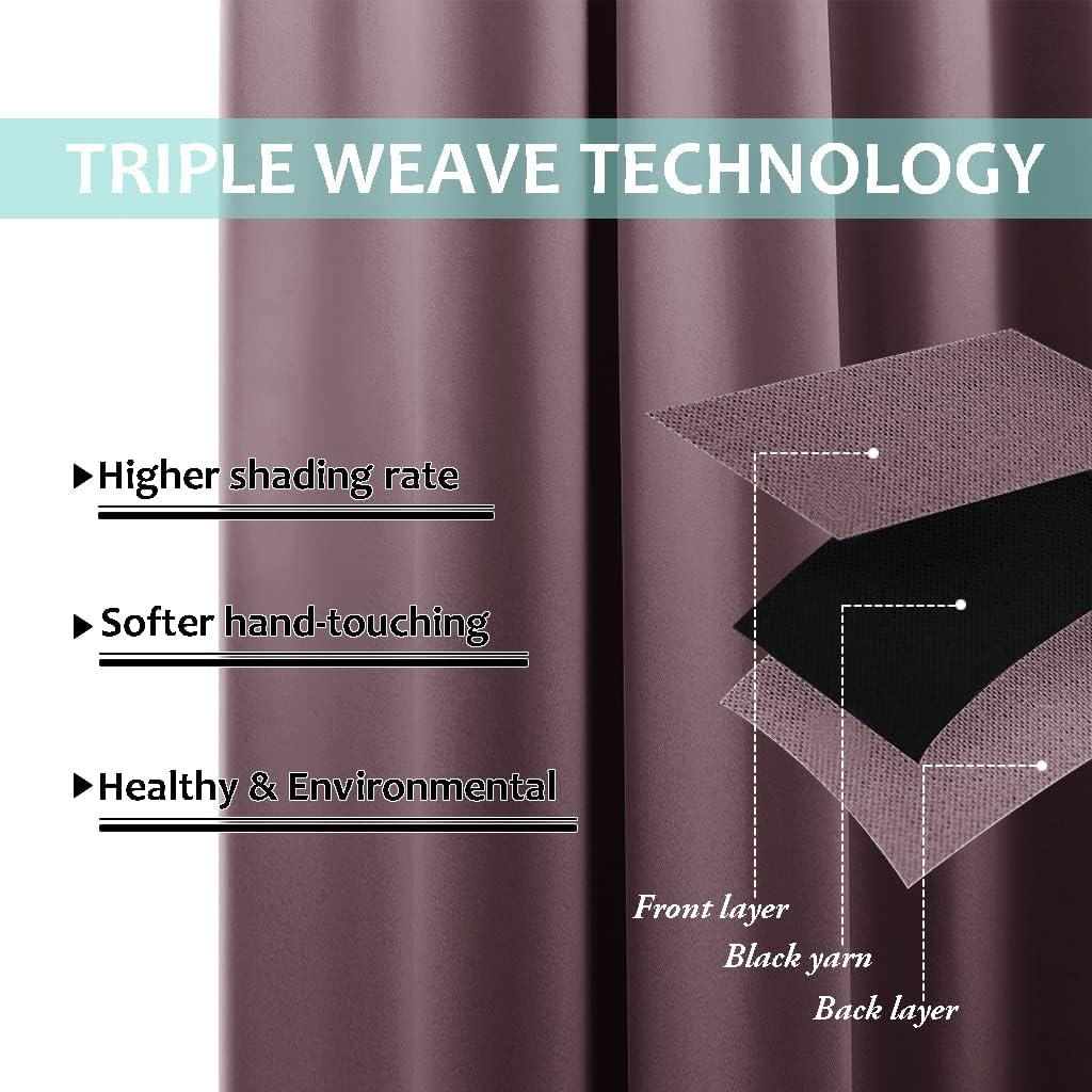 NICETOWN 100% Blackout Window Curtain Panels, Cold and Full Light Blocking Drapes with Black Liner for Nursery, 84 inches Drop Thermal Insulated Draperies (Dry Rose, 2 PCs, 70 inches Wide Each Panel)