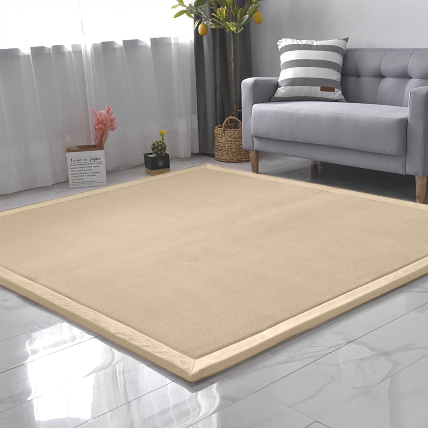 Loartee Coral Velvet Crawling Rug (5.0'x 6'8", Brown) for Toddler Children Play Area Rug Yoga Mat Exercise Pad