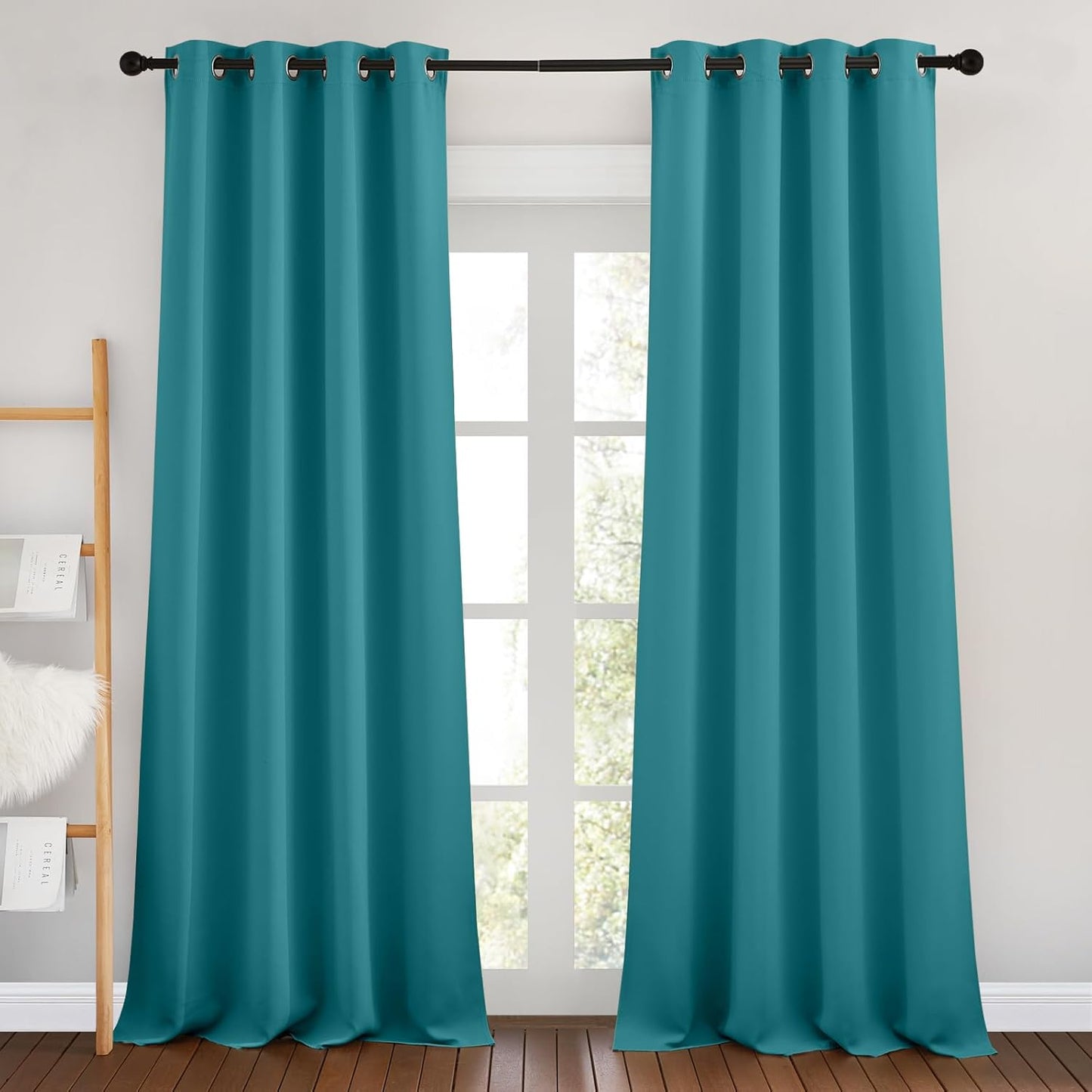 NICETOWN Peacock Teal Blackout Curtains & Drapes - Thermal Insulated Grommet Blackout Light Blocking Room Darkening Window Treatments for Bedroom/Living Room (2 Panels, W46 x L90)