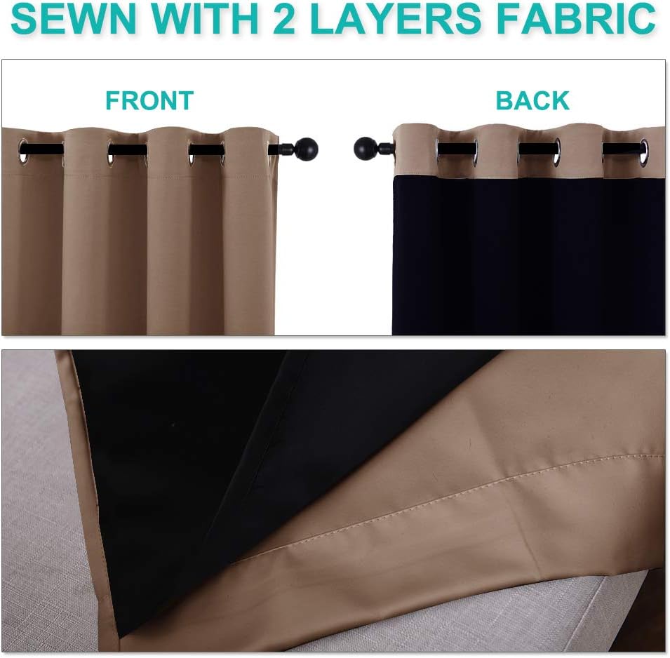 NICETOWN Living Room Completely Shaded Draperies, Privacy Protection & Noise Reducing Ring Top Drapes, Black Lined Insulated Window Treatment Curtain Panels(Cappuccino, 2 Pieces, W46 x L72)