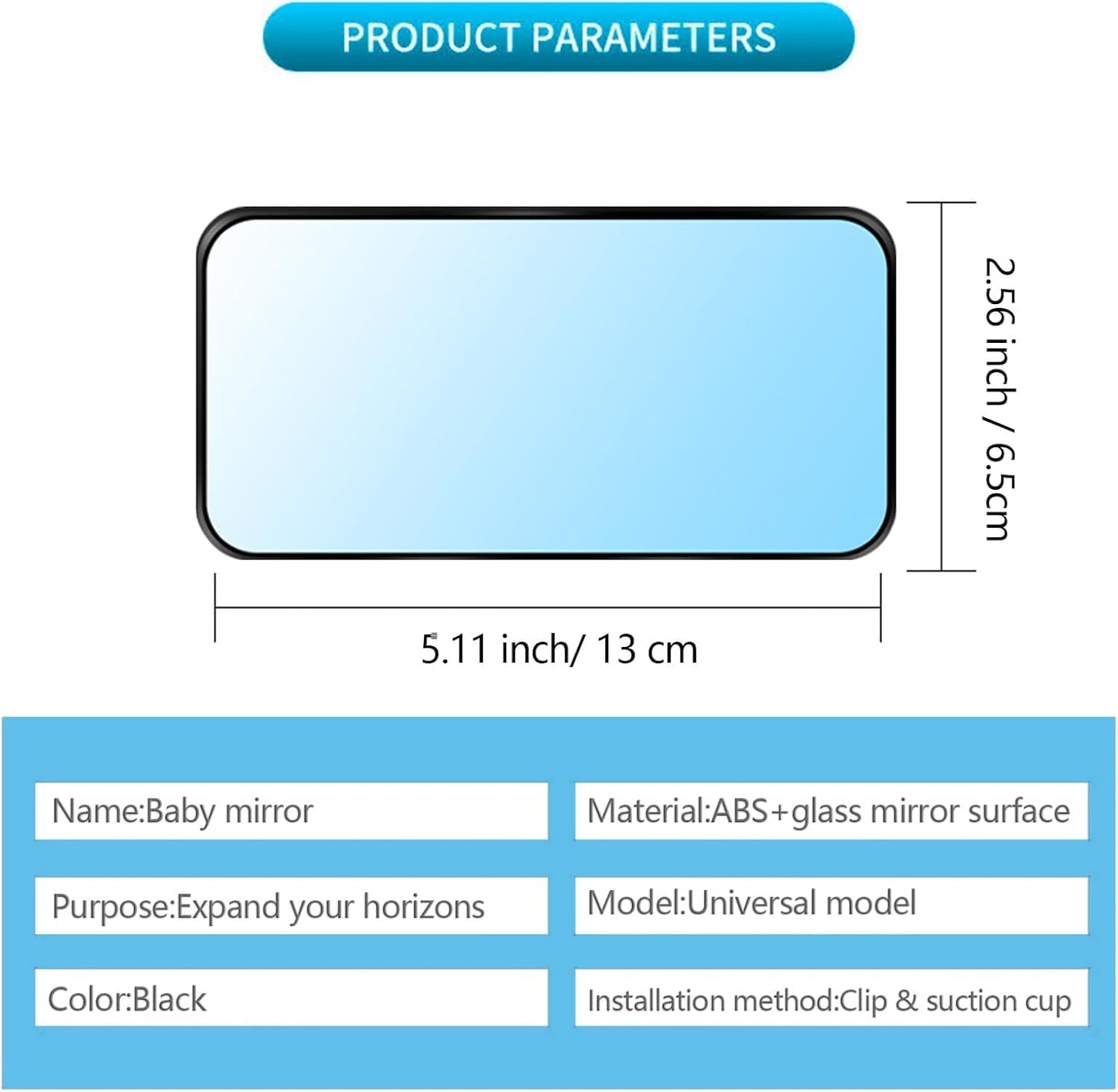 Universal Car Interior Rearview Baby Mirror Wide Angle Convex Mirror Clip-on & Suction Cup mirrors for Viewing Rear Passengers（5.11' X 2.56'）