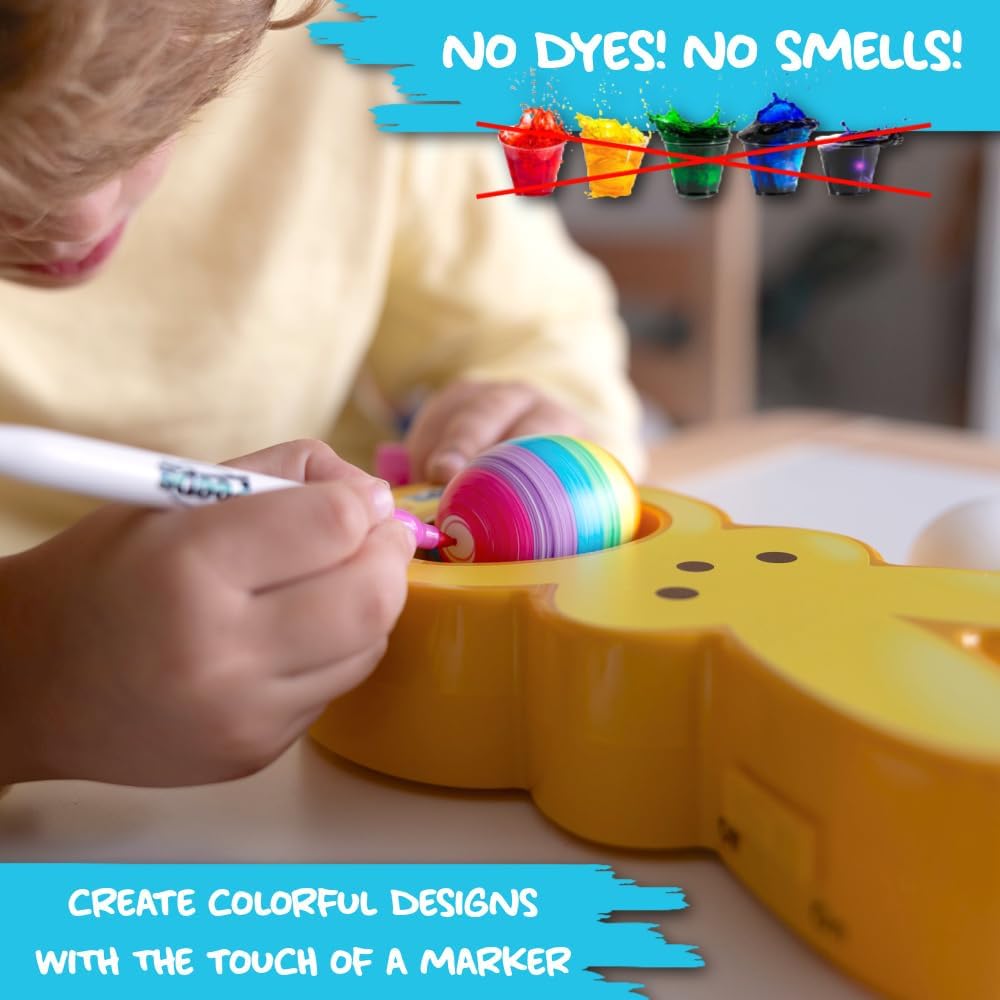 The Eggmazing Egg Decorator - Peeps Bunny - Arts and Craft Set Includes 6 Colorful Quick Drying, Non-Toxic Markers - Yellow - Packaging May Vary