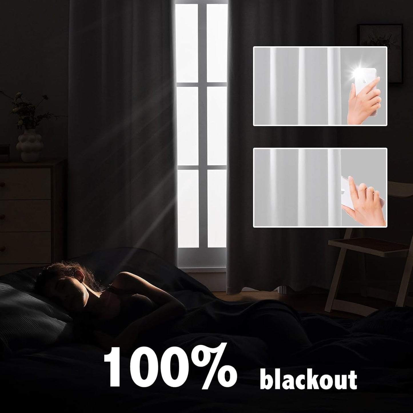 Anytime 100% Blackout Curtain Set, Thermal Insulated & Energy Efficiency Window Draperies for Guest Room, Full Shading Panels for Shift Worker and Light Sleepers（Greyish White, 2 Panels, 70W x 84L）