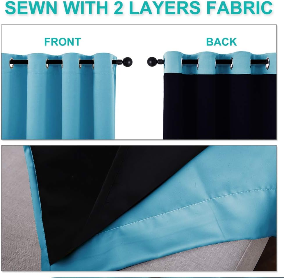 NICETOWN 100% Blackout Blinds, Set of 2, 46" x 96", Teal Blue, Laundry Room Decor Window Treatment Curtains for Large Patio Sliding Door, Thermal Insulated Curtains for Bedroom