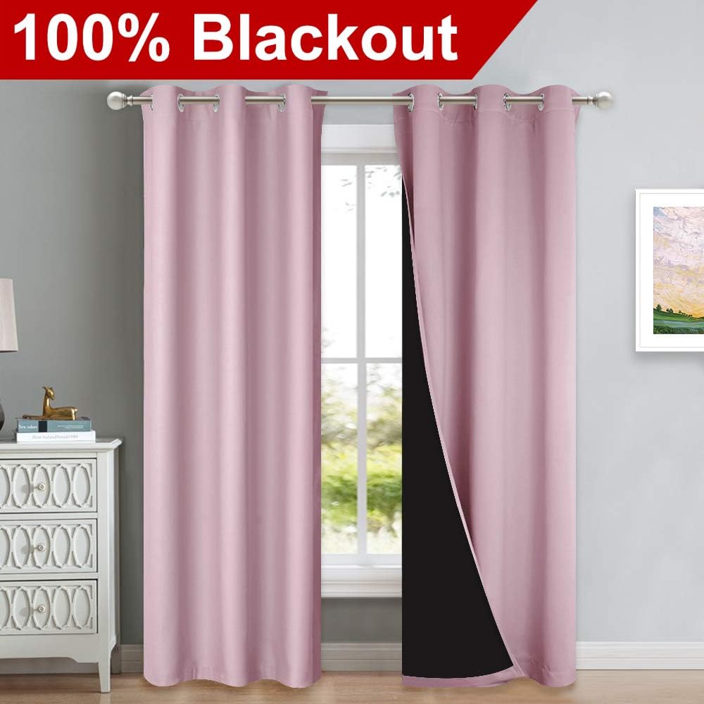 NICETOWN 100% Blackout Window Curtain Panels, Heat and Cold Blocking Drapes with Black Liner for Nursery, 84-inch Drop Thermal Insulated Draperies (Lavender Baby Pink, 2 Pieces, 42-inch Wide)