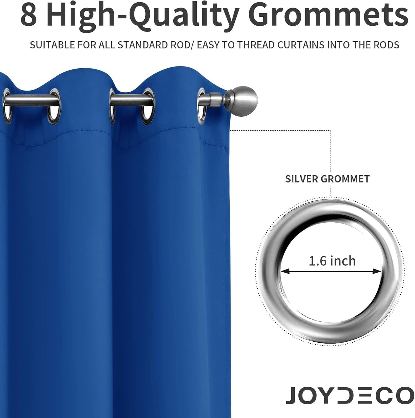 Joydeco Blackout Curtains 90 Inch Length 2 Panels Set, Thermal Insulated Long Curtains& Drapes 2 Burg, Room Darkening Grommet Drapes for Living Room Bedroom Window (W52 x L90 Inch, Royal Blue)