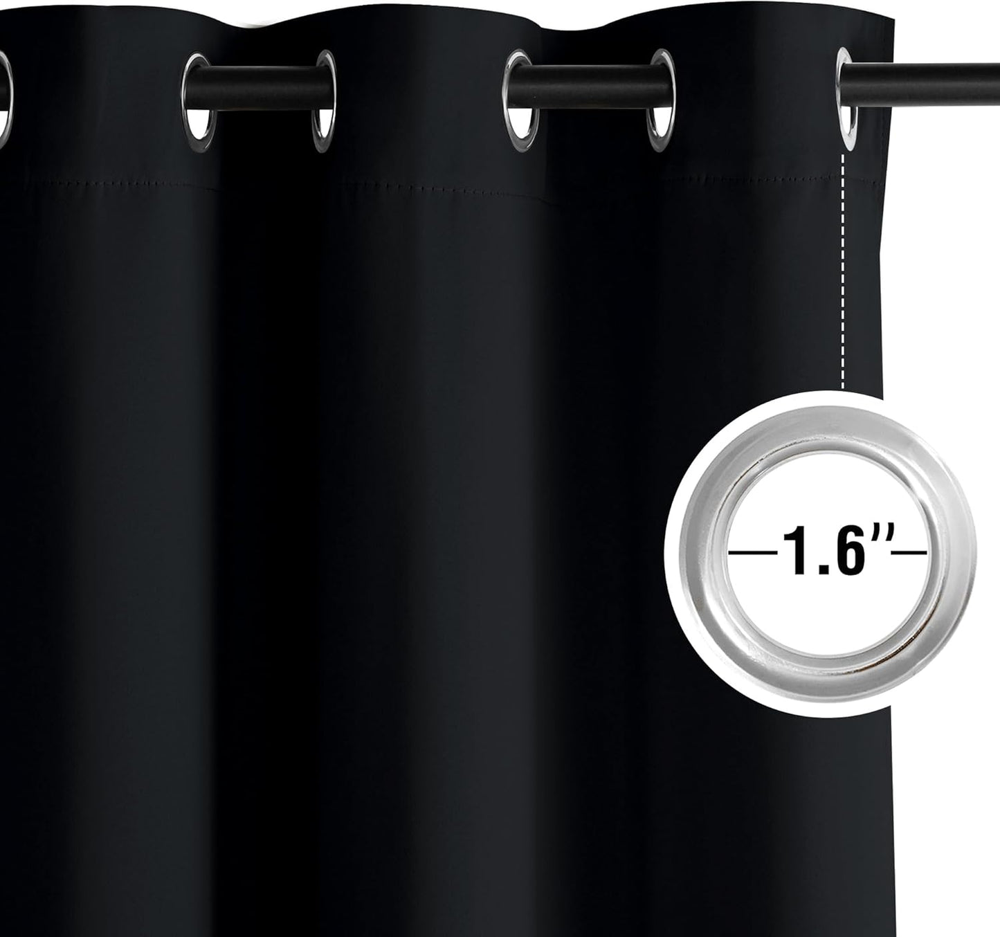 NICETOWN 72 inch Curtains Light Reducing Grommet Drapes, Black Blackout Shades Thermal Insulated for Living Room, Bedroom, Nursery, Closet, Patio - Heavy Duty, 2 Panels, W52 x L72
