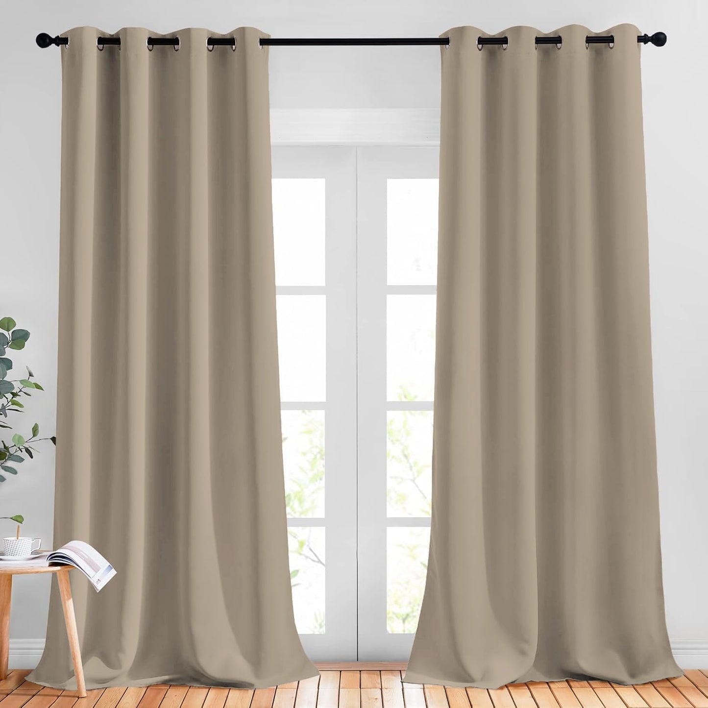 NICETOWN Room Darkening Curtain Panels - (52 inches Wide, Taupe, 2 Pieces) Nursery & Infant Care Drapes, Extra Long 108 inches Length Curtains for Patio Door/Dining Room