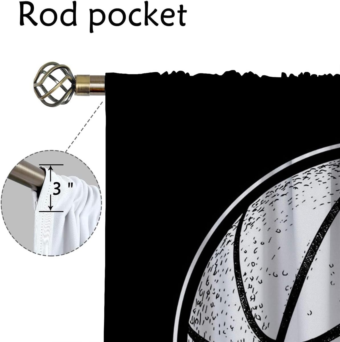 Basketball Blackout Curtains for Boy Girl Room Darkening Decor,Sport Theme and White Motto Dark Background Bedroom Living Room Home Rod Pocket Thermal Insulated Window Curtain/Drapes Panel,84x72 Inch…