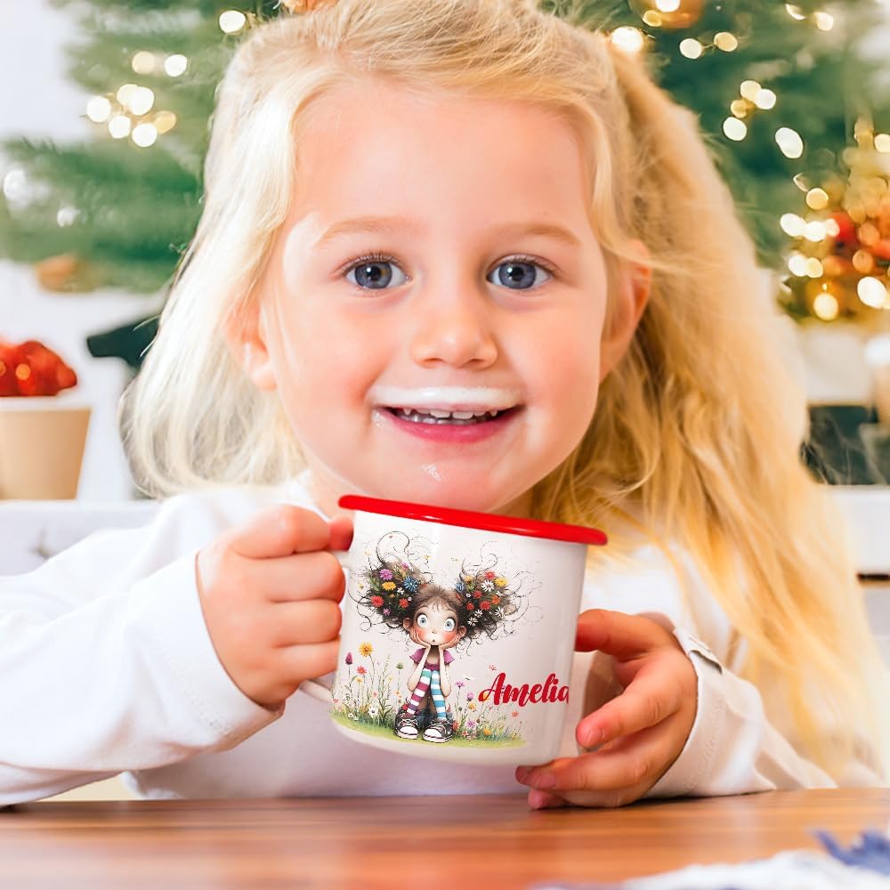 Personalized 12 oz Enamel Mug with Name - Custom Camping Coffee Mugs for Home, Work, Travel, Camping - Birthday Christmas Gift for Family Friend (Cute Quirky Girl)