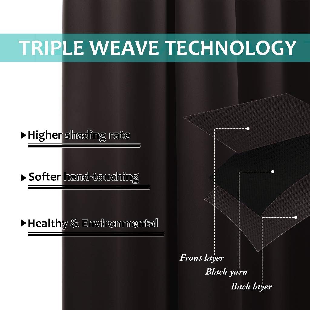 NICETOWN High End Thermal Curtains, Full Blackout Curtains 84 inches Long for Dining Room, Soundproof Window Treatment Drapes for Hall Room, Brown, 52 inches Wide Per Panel, Set of 2 Panels