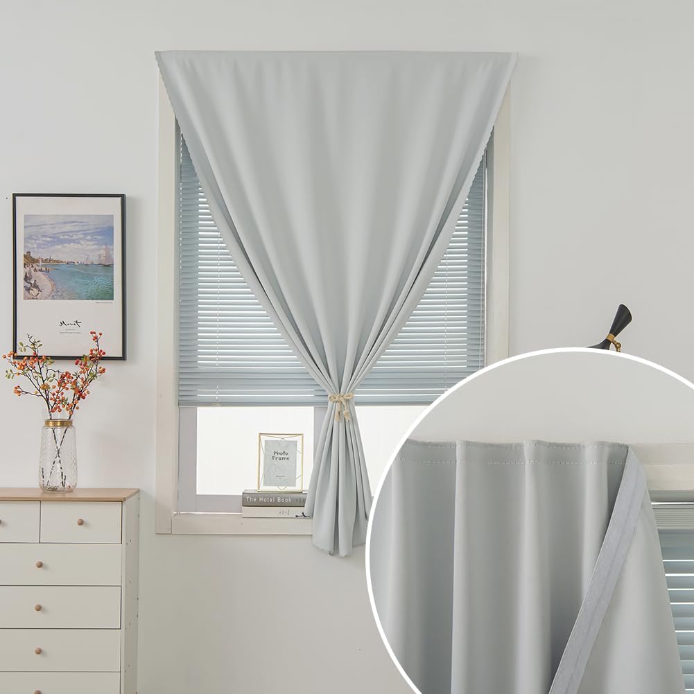 self Adhesive Curtains Portable Blackout Curtain Simple and Easy to Install Bedroom Window Thermal Lnsulated Kitchen Room Darkening Black Small Drapes, 35" W X 79" L, White, 1 Panel