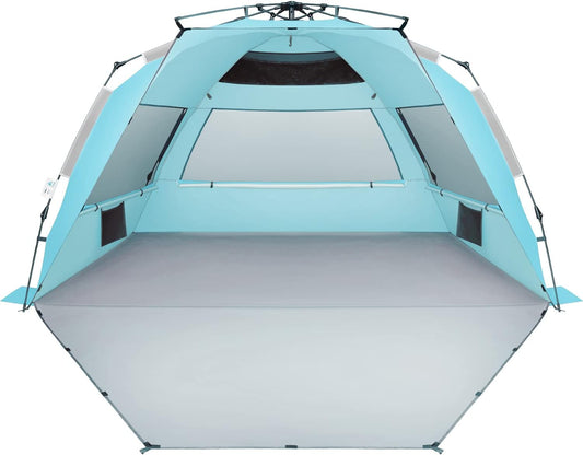 Oileus XX-Large Pop Up Beach Tent Sun Shelter for 5-6 Person Portable Sun Shade Instant Tent for Beach with Carrying Bag, Stakes, 6 Sand Pockets, Anti UV for Fishing Hiking Camping Sky Blue