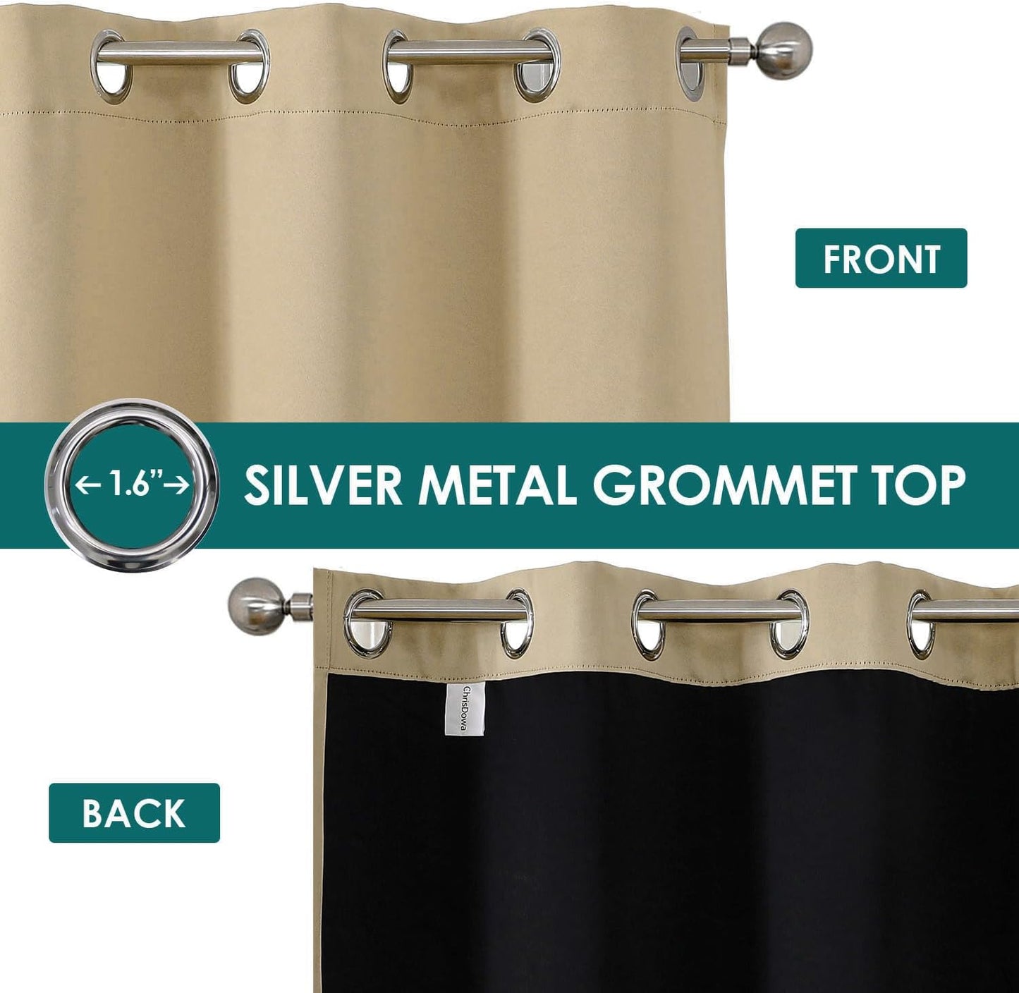 ChrisDowa 100% Blackout Curtains 72 inch Long for Bedroom with Black Liner, 2 Thick Layers Total Blackout Thermal Insulated Grommet Window Curtains 2 Panels Set (Beige, 42 x 72 Inch)