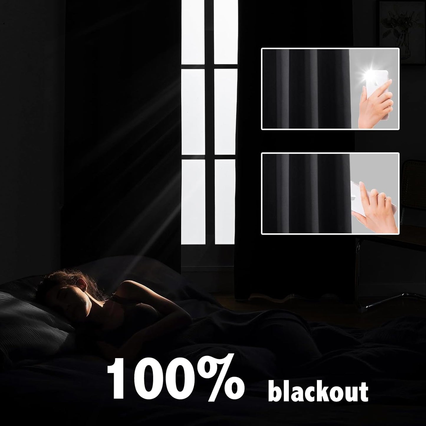 Anytime 100% Blackout Curtain Set, Thermal Insulated & Energy Efficiency Window Draperies for Guest Room, Full Shading Panels for Shift Worker and Light Sleepers（Black, 2 Panels, 42W x 80L）