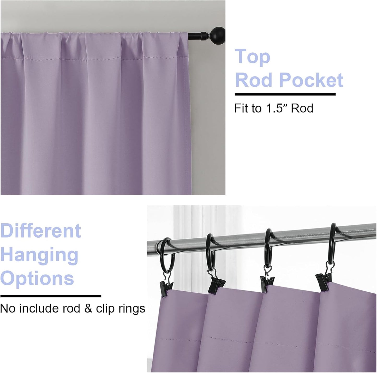 Simplebrand Ava Lilac Blackout Curtains for Bedroom 63 Inch Length 2 Panels Set, Nursery Thermal Insulated Energy Saving Rod Pocket Window Treatment Curtains Blackout Drapes, W40 x L63 Inch, Lilac