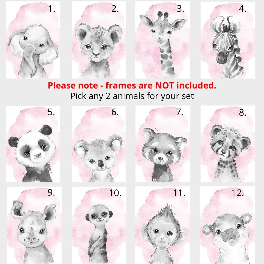 Safari Animals Set of 3 Unframed Poster Prints for Baby Girls Nursery Bedroom Playroom, Personalized Name, Choice of 12 Animals, Pink Purple (17x22)