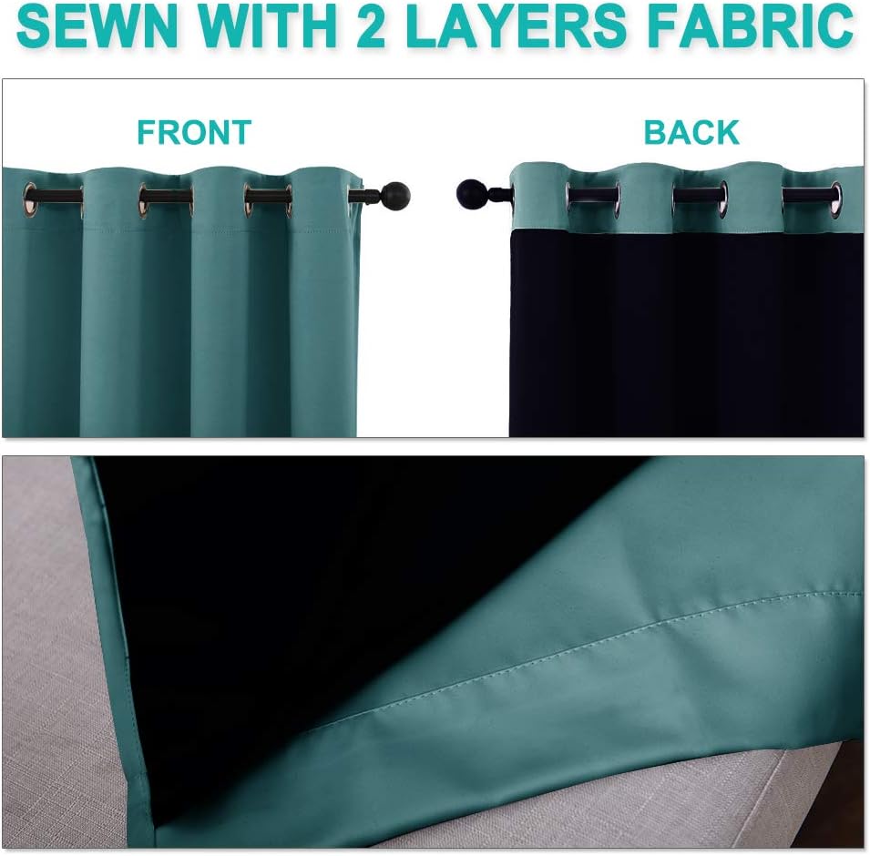 NICETOWN 100% Blackout Curtains 102 inches Long, Noise Reduction Window Treatment Curtains, Thermal Insulated Energy Smart Drapes and Draperies for Apartment Decor, Sea Teal, Set of 2, 55 inches W