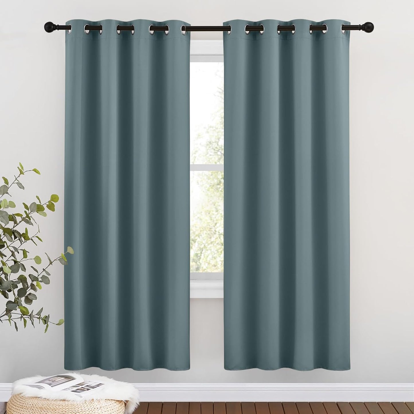 NICETOWN Bedroom Blackout Curtains 72 inch Length - Thermal Insulated Grommet Room Darkening Window Treatments for Children Room/Living Room (Greyish Blue, 2 Panels, W46 x L72)