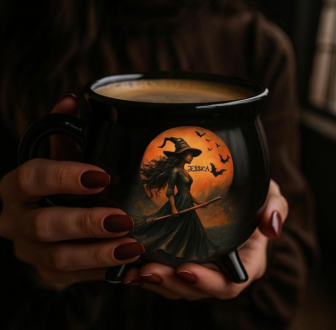 Custom Witch Cauldron Mug, Witch Themed Halloween Coffee Mug, Personalized Witches Brew Halloween Coffee Mug For Women, Besties, Family, Witches Cauldron (1 Pcs)