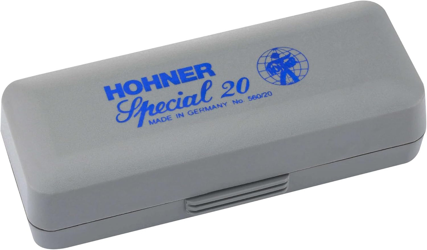 Hohner 560 Special 20 Harmonica - Key of F Bundle with Carrying Case, Key Stickers, Harmonica Beginner Online Manual, and Austin Bazaar Polishing Cloth