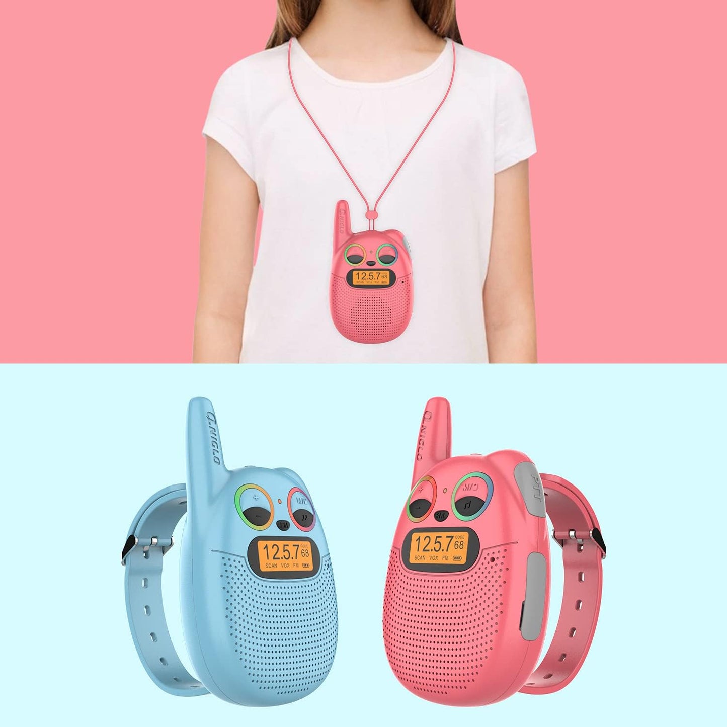 Qniglo Walkie Talkies for Kids Rechargeable, Christmas Birthday Gifts for Boys Girls Age 3-12, Kids Walkie Talkies with FM Radio for Adventure Game Camping Toys for 5 6 7 8 9 10 Year Old Teens Boy