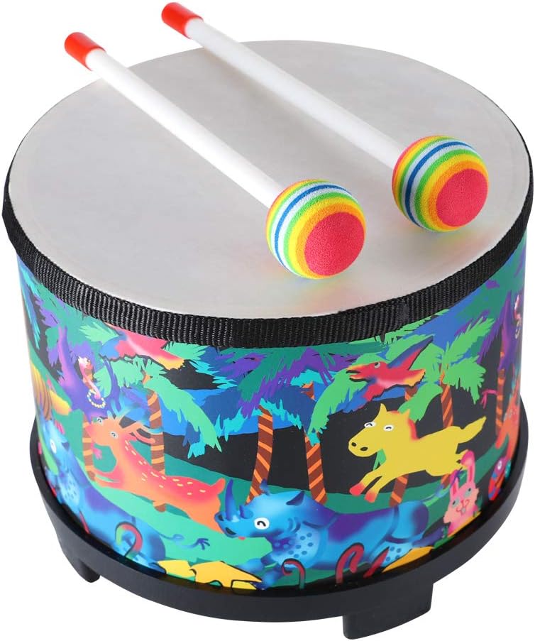Floor Tom Drum for Kids 8 inch Percussion Instrument Music Drum with 2 Mallets for Baby Children Special Christmas Birthday Gift, Black