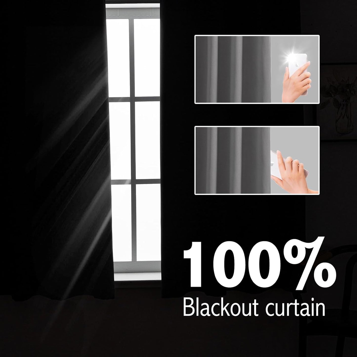 Anytime 100% Blackout Curtain Set, Thermal Insulated & Energy Efficiency Window Draperies for Guest Room, Full Shading Panels for Shift Worker and Light Sleepers（Grey, 2 Panels, 52W x 63L）