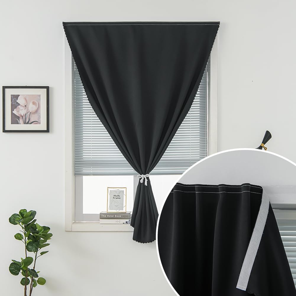 Adhesive Blackout Curtains- Self Stick Shades Window Blinds Curtains No Rod Needed Easy to Hang Curtains, Use for Bedroom, Living Room, Dining Room, Kitchen, Home Office, 47"W X 59"L, Black, 1 Panel